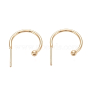 304 Stainless Steel C-shaped Hoop Circle Ball Stud Earrings, with 316 Surgical Stainless Steel Pin, Real 18k Gold Plated, 16x21x3mm, Pin: 0.8mm(STAS-K204-04G)