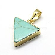 Synthetic Turquoise Pendants, with Golden Tone Brass Findings, Triangle, 19.5x17.5x5mm, Hole: 5x8mm(G-P201-11)