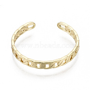 Brass Cuff Finger Rings, Open Rings, Nickel Free, Curb Chain Shape, Real 18K Gold Plated, Size 9, Inner Diameter: 19mm(X-RJEW-N030-006-NF)