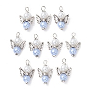 10Pcs Glass Pendants, with Alloy Finding, Angel Charms, Antique Silver, 27.5x18x8.5mm, Hole: 3mm(PALLOY-JF00569-10A)