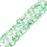 Transparent Glass Beads Strand, with Glitter Powder, Star, Green, 7.5~8x8.3x4mm, Hole: 0.7~1mm, about 50pcs/strand, 14.72~14.92 inch(37.4~37.9cm)(GLAA-F112-04G)