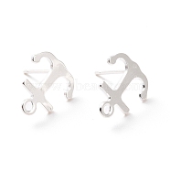 201 Stainless Steel Stud Earring Findings, with Horizontal Loop and 316 Stainless Steel Pin, Anchor, 925 Sterling Silver Plated, 12x11mm, Hole: 1mm, Pin: 0.7mm(STAS-K241-02S)