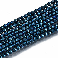 Electroplate Non-magnetic Synthetic Hematite Beads Strands, Round, Faceted, Royal Blue, 2.5x2mm, Hole: 0.8mm, about 186~197pcs/strand, 14.96 inch~15.75 inch(38cm~40cm)(G-T114-59-04)
