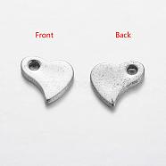 Original Color Heart Charms 201 Stainless Steel Pendants, Chain Extender Drop, 6x5.5x0.5mm, Hole: 1mm(X-STAS-Q065)