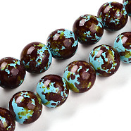 Synthetic Turquoise Beads Strands, Spray Painted, Round, Coconut Brown, 13x14mm, Hole: 1mm, about 28pcs/strand, 14.57''(37cm)(TURQ-T004-08A-01)