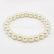 Stretchy Carnival Jewelry, Mardi Gras Glass Pearl Bracelets, with Elastic Cord, Creamy White, 6x55mm(BJEW-D068-6mm-11)
