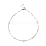 Natural Pearl & Seed Beaded Necklace for Women, Creamy White, 16.69 inch(42.4cm)(NJEW-JN04215)