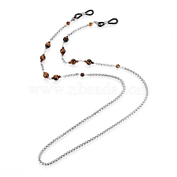 Eyeglasses Chains, Neck Strap for Eyeglasses, with Natural Tiger Eye Beads, Rubber Loop Ends, 304 Stainless Steel Rolo Chains and Brass Findings, 29.92 inch(76cm)(AJEW-L077-05P)