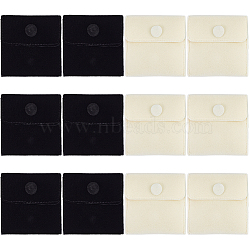 12Pcs 2 Colors Square Velvet Jewelry Bags, with Snap Fastener, Mixed Color, 7x7x0.95cm, 6pcs/color(TP-CP0001-02B)