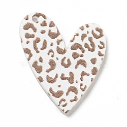 Printed Acrylic Pendants, Heart with Leopard Print Pattern, Camel, 34x28x2mm, Hole: 1.5mm(SACR-G018-15A)