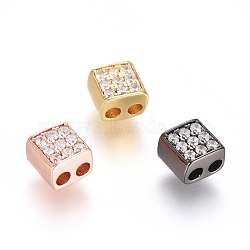 Brass Micro Pave Cubic Zirconia Slide Charms, Long-Lasting Plated, Cube, Clear, Mixed Color, 5x5x3.5mm, Hole: 1.6mm(ZIRC-G166-34)