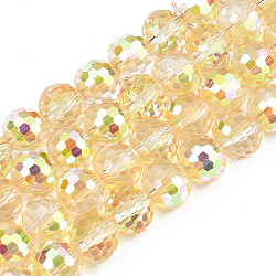 Electroplate Transparent Glass Beads Strands, Faceted, Round, Yellow, 10x9mm, Hole: 1.5mm, about 72pcs/strand, 25.98 inch(66cm)(EGLA-N002-31-C04)