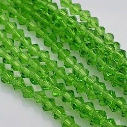 Bicone Glass Beads Strands, Faceted, Lime Green, 4x4mm, Hole: 1mm, about 92~96pcs/strand, 13.78~14.37 inch(EGLA-P016-4mm-05)