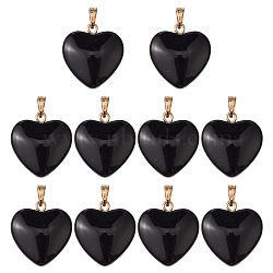 Spray Painted Glass Pendants, with Golden Plated Iron Findings, Heart Charm, Black, 22x20.5x7mm, Hole: 6x2mm(GLAA-YW0001-99)