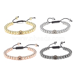 4Pcs 4 Color Cubic Zirconia Polygon Braided Bead Bracelet with Synthetic Hematite, Brass Adjustable Bracelets for Women, Mixed Color, Inner Diameter: 2 inch~3-3/8 inch(5.2~8.6cm), 1Pc/styel(BJEW-JB08048)