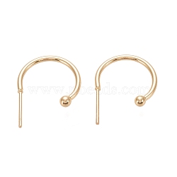 304 Stainless Steel C-shaped Hoop Circle Ball Stud Earrings, with 316 Surgical Stainless Steel Pin, Real 18k Gold Plated, 16x21x3mm, Pin: 0.8mm(STAS-K204-04G)