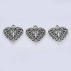 Tibetan Style Alloy Pendants, Cadmium Free & Lead Free, Heart with Butterfly, Antique Silver, 23x22x2mm, Hole: 2mm, about 273pcs/500g(TIBE-R316-108AS-RS)