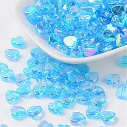 Transparent Acrylic Beads, Heart, Deep Sky Blue, AB, Size: about 8mm wide, 3mm thick, hole: 1mm, about 2800pcs/500g(PL539-833)