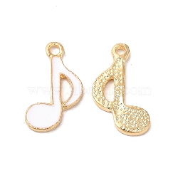 Alloy Enamel Pendants, Cadmium Free & Nickel Free & Lead Free, Golden, Musical Note Charm, White, 18.5x11x1.5mm, Hole: 1.8mm(ENAM-F144-20A)