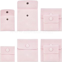 8Pcs 2 Style Square Velvet Jewelry Bags, with Snap Fastener, Pink, 7~10x7~10cm, 4pcs/style(TP-FH0001-01A)