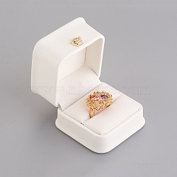 PU Leather Ring Gift Boxes, with Golden Plated Iron Crown and Velvet Inside, for Wedding, Jewelry Storage Case, White, 5.85x5.8x4.9cm(LBOX-L005-A03)