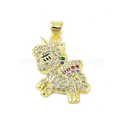 Brass Micro Pave Cubic Zirconia Pendants, with Enamel, Real 18K Gold Plated, Unicorn, Colorful, 25.5x17x3mm, Hole: 5.5x3.5mm(KK-E111-26G)
