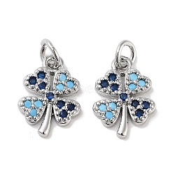 Clover Brass Micro Pave Cubic Zirconia Charms, with Jump Rings, Platinum, 12x8.5x1.5mm, Hole: 2mm(KK-B102-04P)