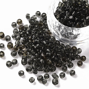 Glass Seed Beads, Transparent, Round, Gray, 6/0, 4mm, Hole: 1.5mm, about 1000pcs/100g