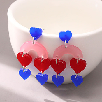 Heart Acrylic Dangle Stud Earrings, Platinum, Hot Pink, 45x27mm