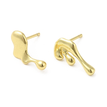 Rack Plating Brass Melting Twist Asymmetrical Earrings, Stud Earrings for Women, Long-Lasting Plated, Lead Free & Cadmium Free, Real 18K Gold Plated, 9x12mm, 7x14