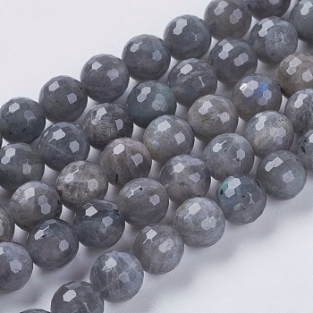 Natural Labradorite Beads Strands, Faceted, Round, Gray, 4mm, Hole: 1mm, about 90pcs/strand, 15.8 inch