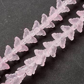 Transparent Glass Beads Strand, Butterfly, Pink, 8x15x4.5mm, Hole: 1mm, about 60pcs/strand, 13.78~14.17 inch(35cm~36cm)