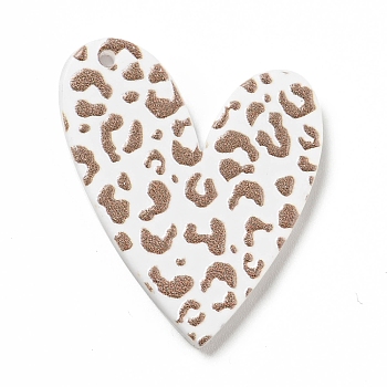 Printed Acrylic Pendants, Heart with Leopard Print Pattern, Camel, 34x28x2mm, Hole: 1.5mm