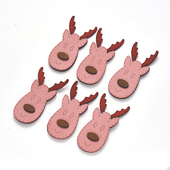 Christmas Faux Suede Patches, Costume Ornament Accessories, for Magic Tape Hair Clip Making, Elk Christmas Reindeer/Stag, Pink, 64x26x5mm