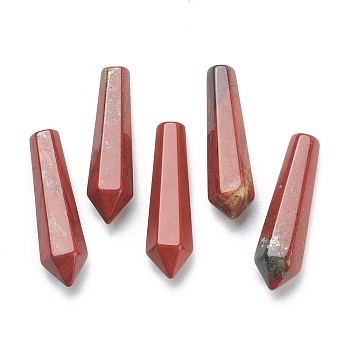 Natural Red Jasper Pointed Beads, Healing Stones, Reiki Energy Balancing Meditation Therapy Wand, Bullet, Undrilled/No Hole Beads, Faceted, for Wire Wrapped Pendants Making, 29~33x7.5~8.5mm