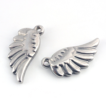 201 Stainless Steel Wing Pendants, Stainless Steel Color, 20x10.5x3.5mm, Hole: 1.5mm