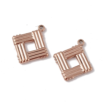 Ion Plating(IP) 304 Stainless Steel Pendants, Rhombus Charm, Rose Gold, 17x15.5x1.7mm, Hole: 1.2mm