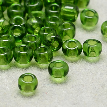 8/0 Grade A Round Glass Seed Beads, Transparent Colours, Olive Drab, 8/0, 3x2mm, Hole: 1mm, about 10000pcs/bag
