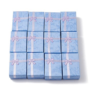 (Defective Closeout Sale: Defects in the Corners) 12Pcs Cardboard Jewelry Set Boxes, with Sponge Pad Inside, for Anniversaries, Weddings, Birthdays, Rectangle with Bowknot, Light Sky Blue, 8x5x2.7cm