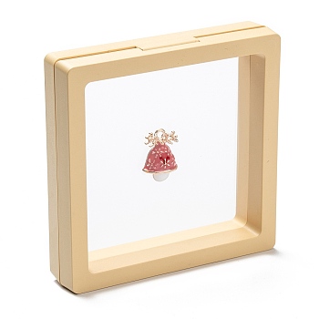 Square Transparent PE Thin Film Suspension Jewelry Display Box, for Ring Necklace Bracelet Earring Storage, Lemon Chiffon, 9x9x2cm