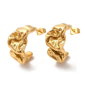 Ion Plating(IP) 304 Stainless Steel Twist Stud Earrings, Real 18K Gold Plated, 23.5x11.5mm
