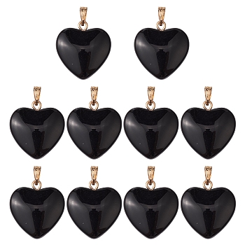 Spray Painted Glass Pendants, with Golden Plated Iron Findings, Heart Charm, Black, 22x20.5x7mm, Hole: 6x2mm