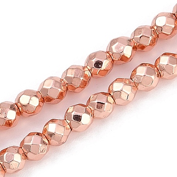 Baking Paint Electroplated Synthetic Non-magnetic Hematite Beads Strands, Faceted, Round, Dark Salmon, 4x4x4mm, Hole: 1mm, about 95pcs/strand, 14.96''(38cm)