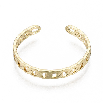 Brass Cuff Finger Rings, Open Rings, Nickel Free, Curb Chain Shape, Real 18K Gold Plated, Size 9, Inner Diameter: 19mm