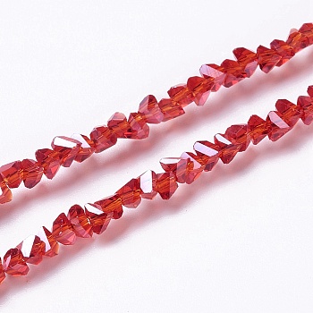 Transparent Glass Beads Strands, AB Color Plated, Faceted, Triangle, Red, 3x2.5x2mm, Hole: 0.8mm, about 148pcs/strand, 10.71~10.79''(27.2~27.4cm)