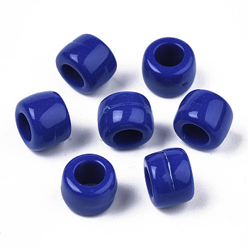 Opaque Acrylic European Beads, Large Hole Beads, Rondelle, Dark Blue, 8x6mm, Hole: 4mm, about 2033pcs/500g
