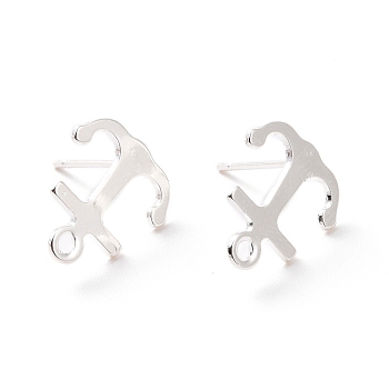 201 Stainless Steel Stud Earring Findings, with Horizontal Loop and 316 Stainless Steel Pin, Anchor, 925 Sterling Silver Plated, 12x11mm, Hole: 1mm, Pin: 0.7mm