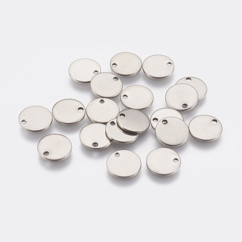 Original Color Stamping Blank Tag Charms 304 Stainless Steel Flat Round Pendants, 10x0.6mm, Hole: 1.2mm