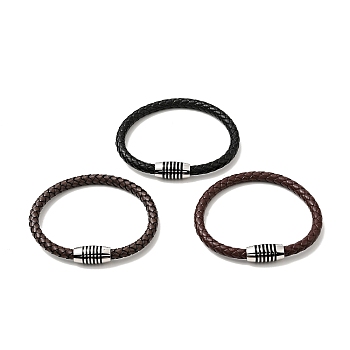 Leather Braided Cord Bracelet with 304 Stainless Steel Magnetic Column Clasps for Men Women, Mixed Color, 8-5/8 inch(22cm)