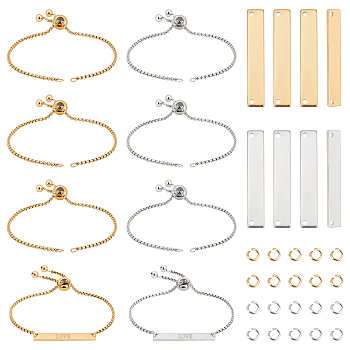 DIY Rectangle Link Slider Bracelet Making Kit, Including 304 Stainless Steel Bracelet Making & Connector Charms, Golden & Stainless Steel Color, 56Pcs/box